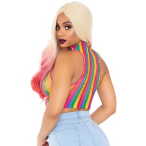 Rainbow Net High Neck Crop Top Multicolor OS