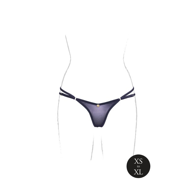 Ella Elastic Mesh Thong with Sliders and Golden Details Black OS