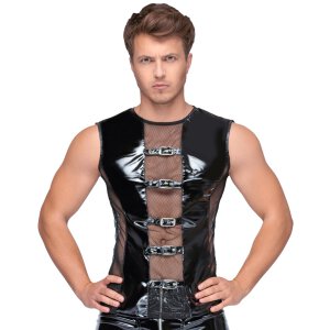 Lack Herren Shirt mit Netzeinsätzen und Schnallen S...