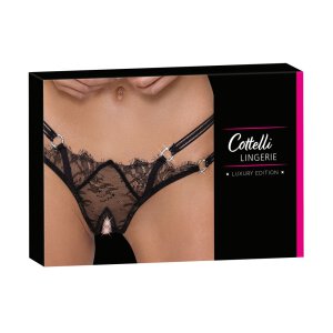 Crotchless String mit Doppelbund und Strass S/M - M/L