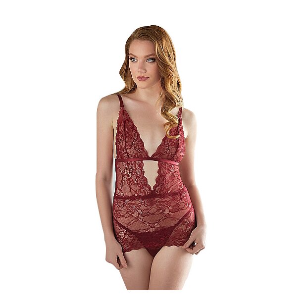 Lace Chemise with G-String - Burgundy - S/M