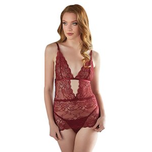 Lace Chemise with G-String Burgundy