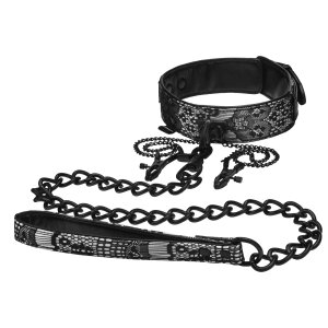 STEAMY SHADES Collar with Leash and Nipple Clamps