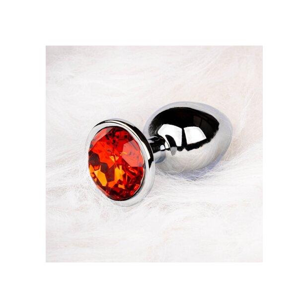 Shots Ouch! Runder Edelstein Anal Plug Silber Rubinrot klein 2,7 cm