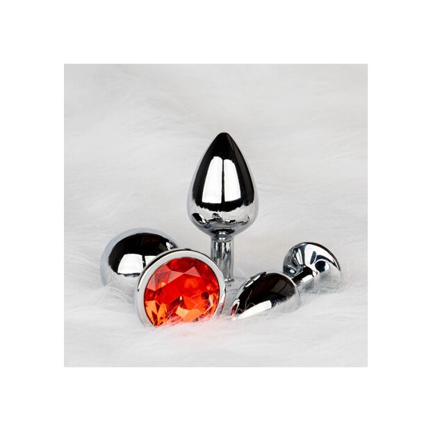 Shots Ouch! Runder Edelstein Anal Plug Silber Rubinrot klein 2,7 cm