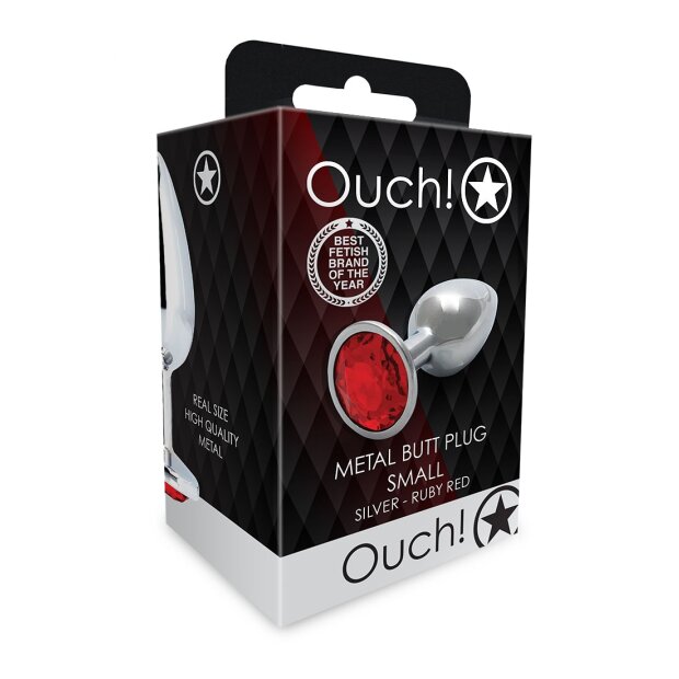 Shots Ouch! Runder Edelstein Anal Plug Silber Rubinrot klein 2,7 cm