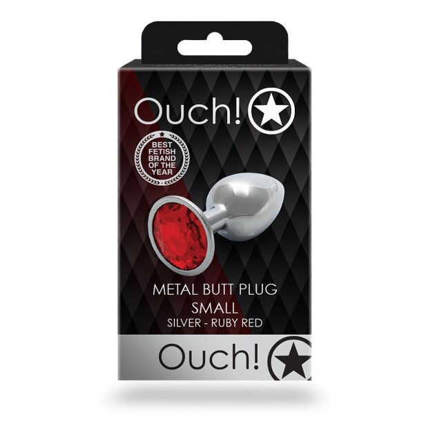Shots Ouch! Runder Edelstein Anal Plug Silber Rubinrot klein 2,7 cm