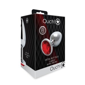 Shots Ouch! Runder Edelstein Anal Plug Silber Rubinrot...