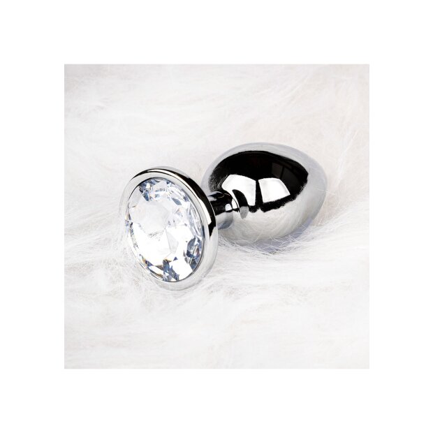 Shots Ouch! Runder Edelstein Anal Plug Silber mittel 3,4 cm