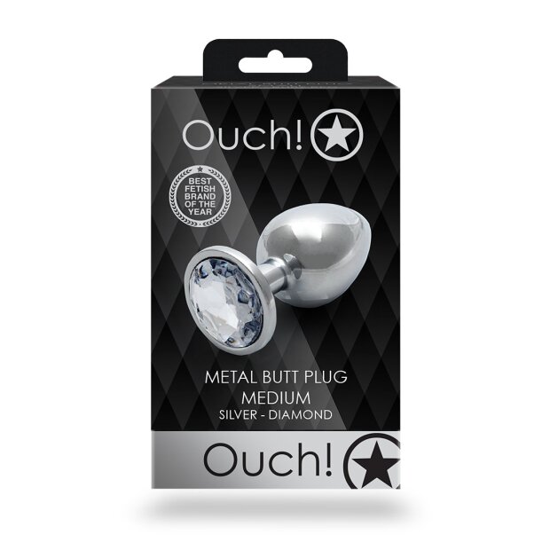 Shots Ouch! Runder Edelstein Anal Plug Silber mittel 3,4 cm