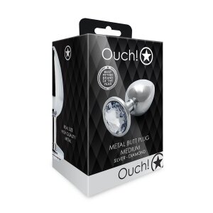 Shots Ouch! Runder Edelstein Anal Plug Silber mittel 3,4 cm