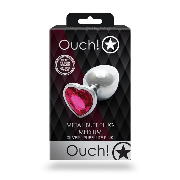 Shots Ouch! Herz Edelstein Anal Plug Silber Rosa mittel 3,4 cm