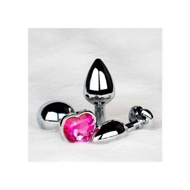 Shots Ouch! Herz Edelstein Anal Plug Silber Rosa groß 4 cm