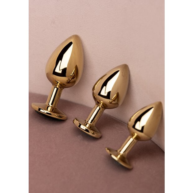 Shots Ouch! Round gemstone anal plug gold emerald green small 2.7 cm