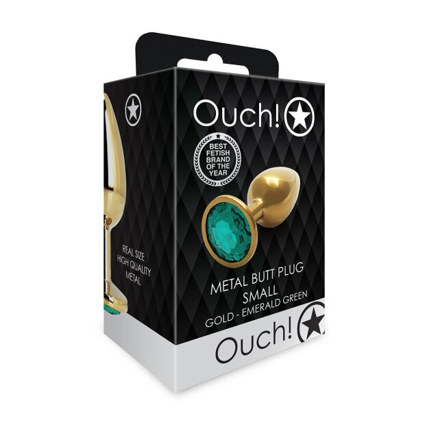 Shots Ouch! Round gemstone anal plug gold emerald green small 2.7 cm