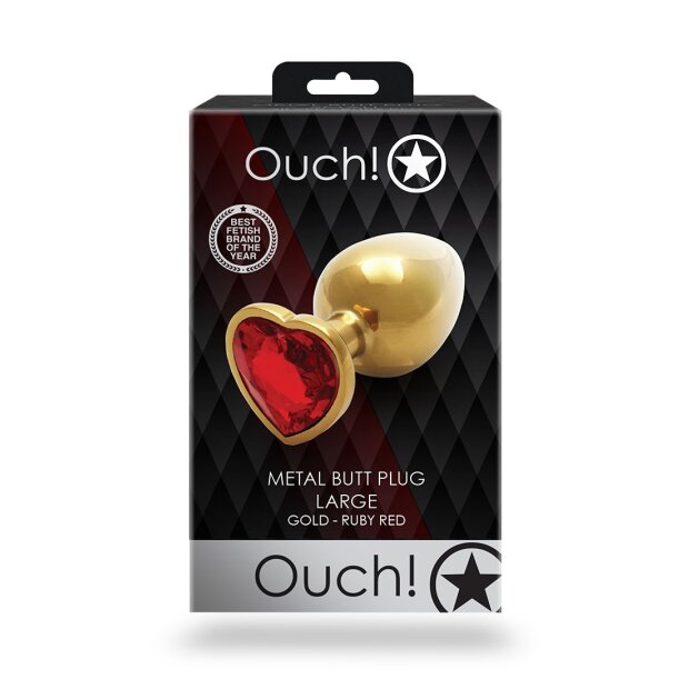 Shots Ouch ! Coeur pierre précieuse Anal Plug or rouge rubis grand 4 cm