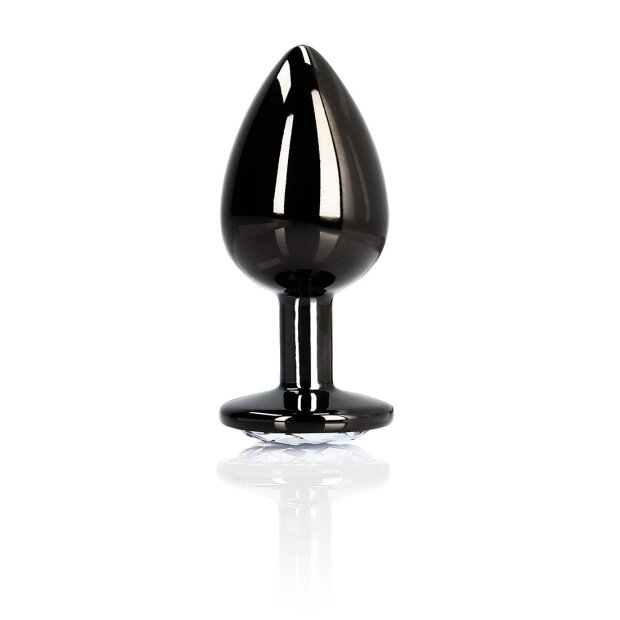 Shots Ouch! Round gemstone butt plug black silver medium 3.4 cm