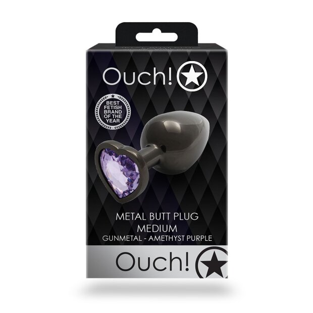 Shots Ouch! Herz Edelstein Anal Plug Schwarz Lila mittel 3,4 cm