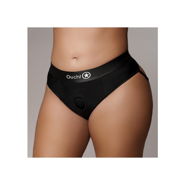 Shots Ouch! Vibrierender Strap-on-Tanga mit Schnallen hinten XL/XXL