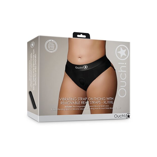 Shots Ouch! Vibrierender Strap-on-Tanga mit Schnallen hinten XL/XXL