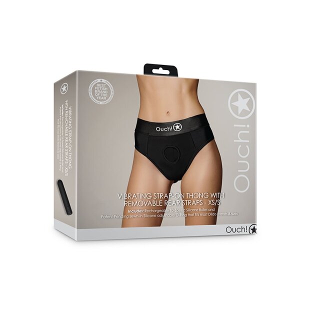 Shots Ouch! Vibrating strap-on thong with buckles at the back XS/S