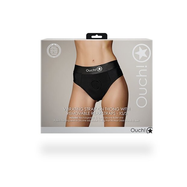 Shots Ouch! Vibrating strap-on thong with buckles at the back XS/S