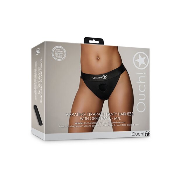 Shots Ouch ! Strap-on vibrant ouvert avec boucles à larrière M/L