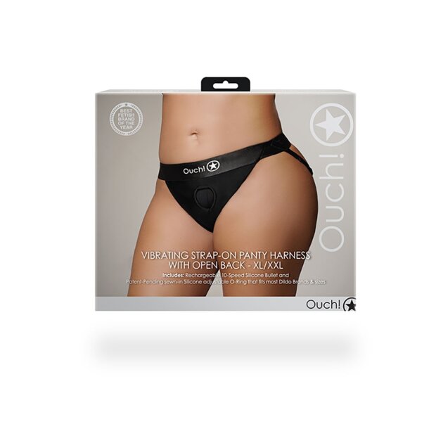 Shots Ouch! Vibrierender offener Strap-on mit Schnallen hinten XL/XXL