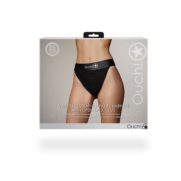 Shots Ouch! Vibrierender offener Strap-on mit Schnallen hinten XS/S