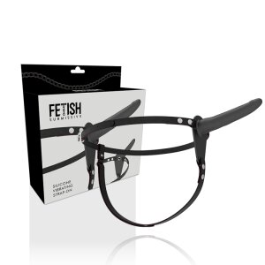 Fetish Submissive Silicone Strap-On Vibrator Black 15 cm