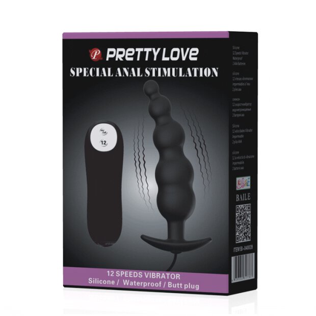 Pretty Love Ribbed Silikon Anal Plug mit 12 Vibration schwarz