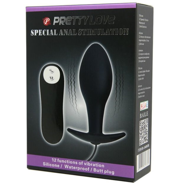 Pretty Love Silikon Anal Plug Anker-Design mit 12 Vibration schwarz 3 cm