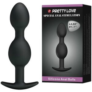 Pretty Love silicone anal plug with balls black 2,8 cm
