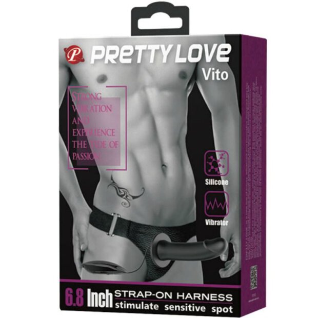Pretty Love Vito Strap on Dildo with Vibration black 17.3 cm