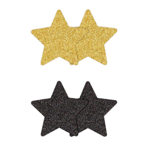Pretty Pasties Glitter Stars Black Gold 2 Pair