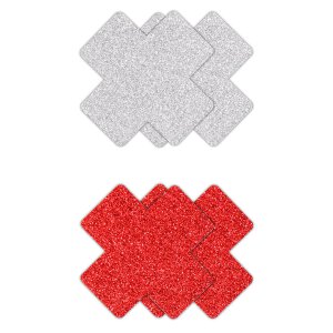 Pretty Pasties Glitter Cross Red Silver 2 Pair