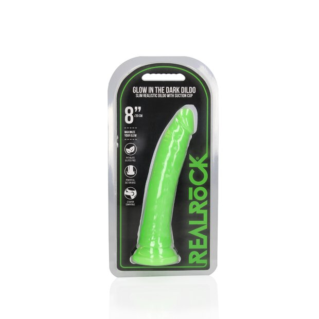 Slim Realistic Dildo with Suction Cup - Glow in the Dark - 22 cm