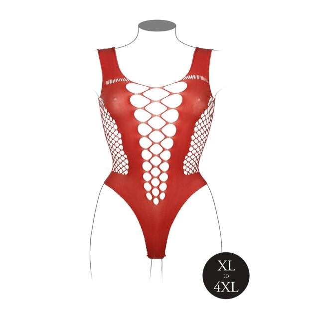 V-Neck Teddy with Opaque Panels Red - Queen Size