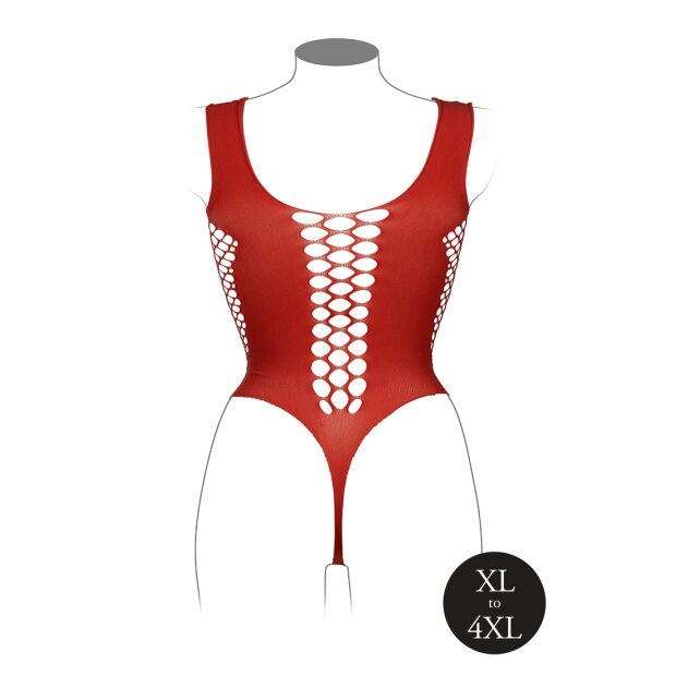 V-Neck Teddy with Opaque Panels Red - Queen Size