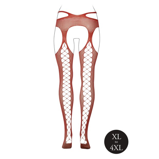 Suspender Pantyhose with Strappy Waist Red Queen Size