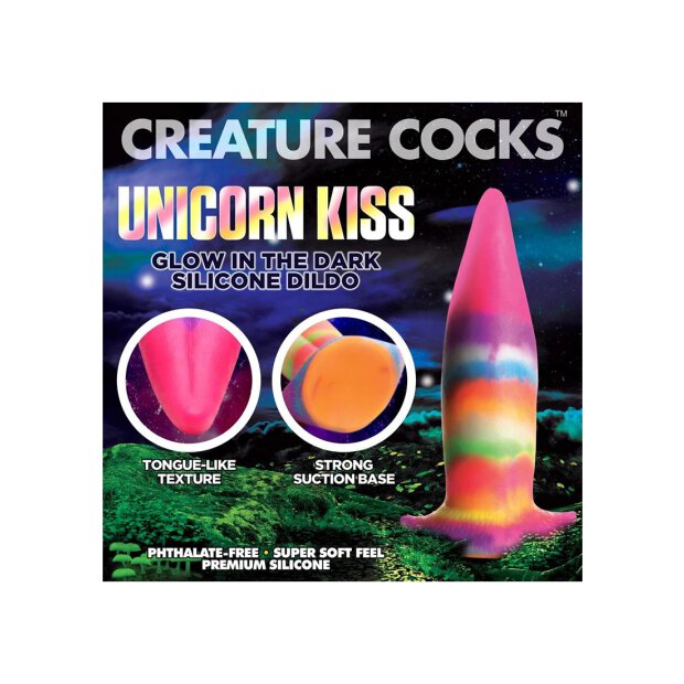 Unicorn Tongue Glow in the Dark Silicone Dildo Rainbow 21,3 cm