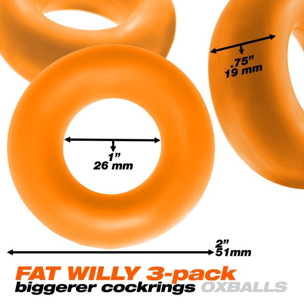 Oxballs Fat Willy 3-pack penis/testicle rings orange