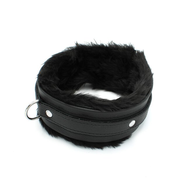 Fluffy Inside Black Leather Collar