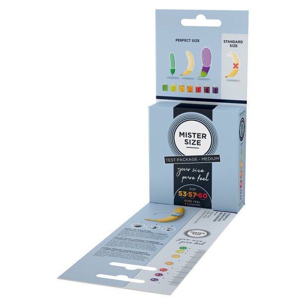 Pure Feel Test Set - Condoms 53, 57, 60 mm - 3 Pieces - ES/PT/EN