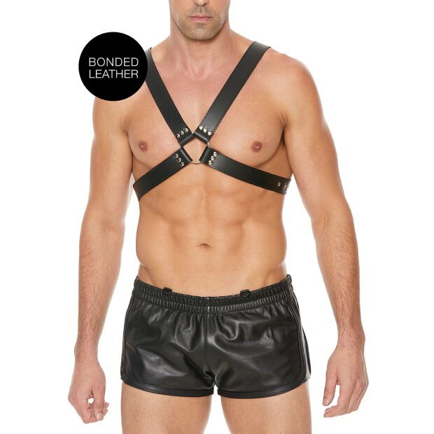 Shots leather chest harness with large buckle black one size fits all