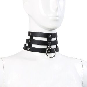 Tripple O-Ring Strap Collar PU-Leather