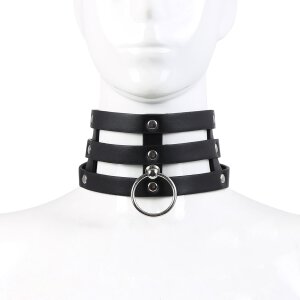 Tripple O-Ring Strap Collar PU-Leather