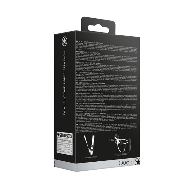 Shots Dual Silicone Ribbed Strap-On double gode noir