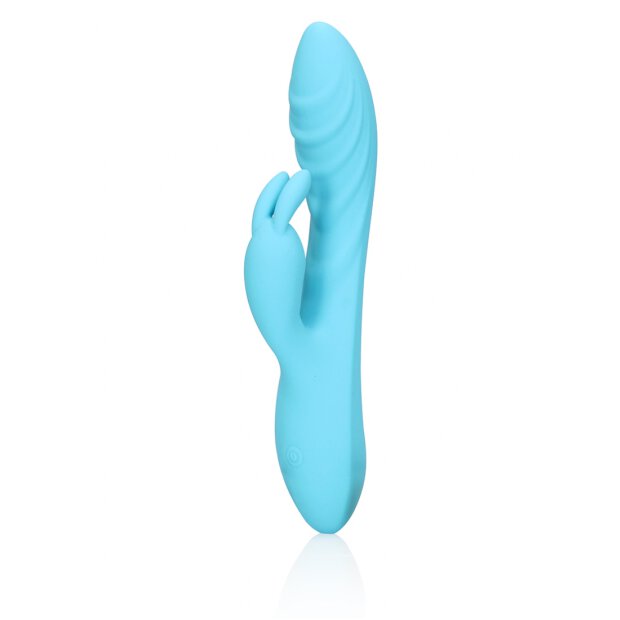 Loveline vibrateur lapin en silicone ultra doux et strié bleu glacier