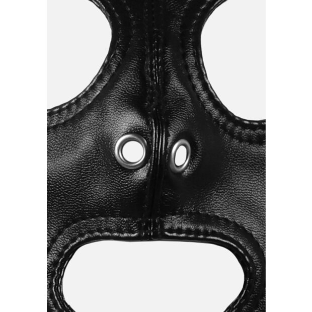 Shots Leder Maske mit braunem Pferdeschwanz schwarz